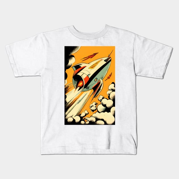 Retro Sci-Fi Rocket! Kids T-Shirt by GaudaPrime31